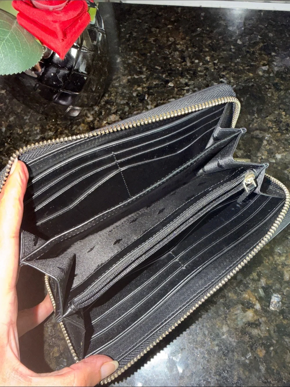 kate spade Black Zip Around Saffiano Leather Wallet